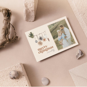 Cartes Pour Fêtes Annuelles Scandi Boho Neutral Photo de famille Joyeux