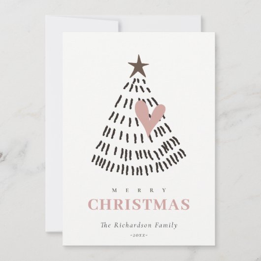 Cartes Pour Fêtes Annuelles Scandi Minimal Blush Heart Christmas Tree Photo (Devant)
