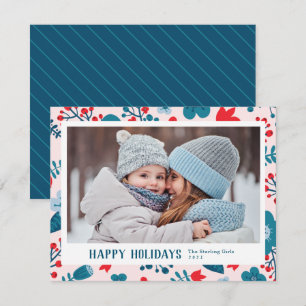 Cartes Pour Fêtes Annuelles Scandi Style Mod Rouge et Bleu Photo Famille
