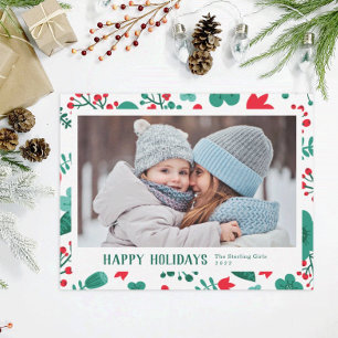 Cartes Pour Fêtes Annuelles Scandi Style Mod Rouge et Vert Photo Famille