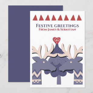 Cartes Pour Fêtes Annuelles Scandinave Deux Renne Mâle Gay Personnalisé