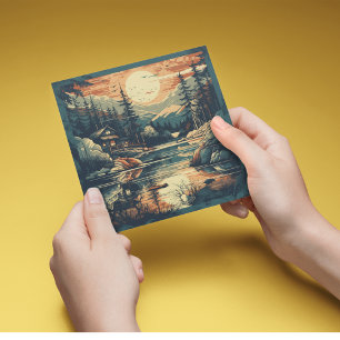 Cartes Pour Fêtes Annuelles Scandinave Rétro Maison de montagne