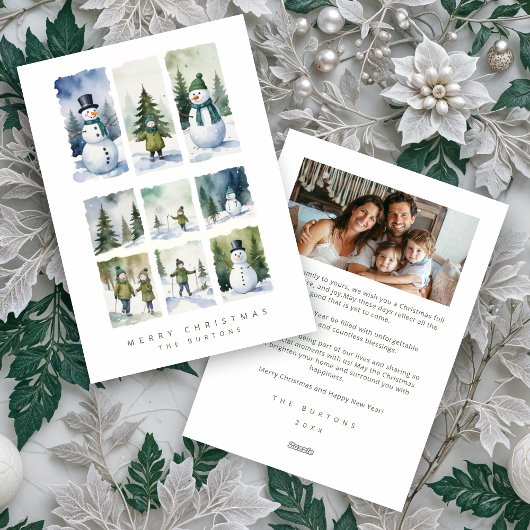 Cartes Pour Fêtes Annuelles Scandinavian Winter Scene Snowmen Snowy Forest