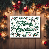 Cartes Pour Fêtes Annuelles Scénario Joyeux Noël Holly Rouge et Vert