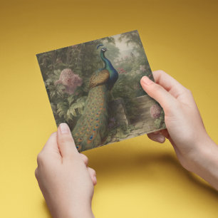 Cartes Pour Fêtes Annuelles Scène botanique de paon dans un jardin anglais