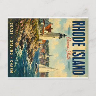 Cartes Pour Fêtes Annuelles Scène côtière vintage de l'Ocean State, Rhode Isla