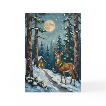 Scène de cabane de cerf de forêt d'hiver confortab