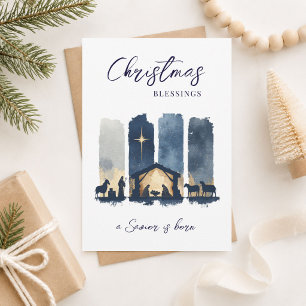 Cartes Pour Fêtes Annuelles Scène de la Nativité à l'aquarelle Bénédictions de