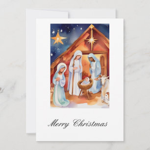 Cartes Pour Fêtes Annuelles Scène de la Nativité à l'aquarelle Gloire à Dieu