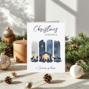 Cartes Pour Fêtes Annuelles Scène de la Nativité à l'aquarelle pour les Bénédi