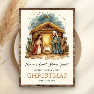 Cartes Pour Fêtes Annuelles Scène de la Nativité à l'aquarelle rustique vintag