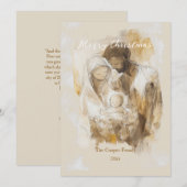 Cartes Pour Fêtes Annuelles Scène de la Nativité à l'aquarelle simple (Devant / Derrière)