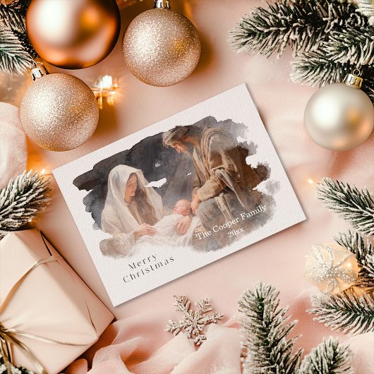 Cartes Pour Fêtes Annuelles Scène de la Nativité à l'aquarelle simple