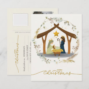 Cartes Pour Fêtes Annuelles Scène de la Nativité Bébé Jésus dans la Crèche Vot