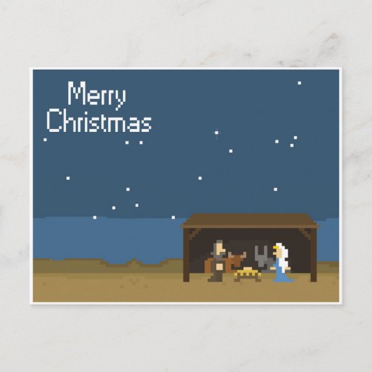 Cartes Pour Fêtes Annuelles Scène de la Nativité de Noël 8 bits (Devant)