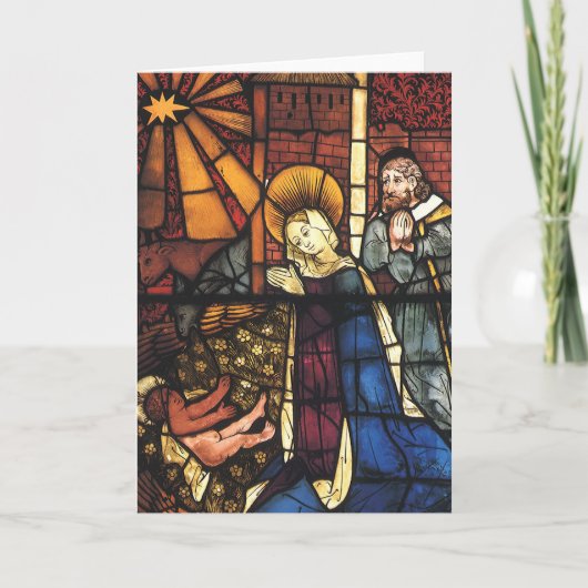 Cartes Pour Fêtes Annuelles Scène de la Nativité de Noël Vintage en Verre (Devant)