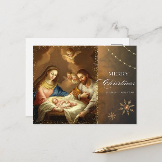 Cartes Pour Fêtes Annuelles Scène de la Nativité Salutations de Noël (Devant/Arrière en situation)