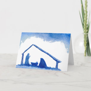 Cartes Pour Fêtes Annuelles Scène de la Nativité Silhouette Bleue