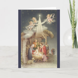 Cartes Pour Fêtes Annuelles Scène de la Nativité vintage