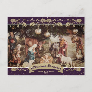 Cartes Pour Fêtes Annuelles Scène de la Nativité Violet Christian Photo de Noë