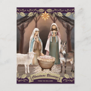 Cartes Pour Fêtes Annuelles Scène de la Nativité Violette Noël Chrétien