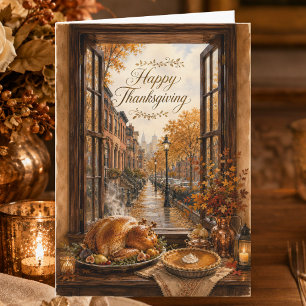 Cartes Pour Fêtes Annuelles Scène de la ville de Thanksgiving Automne Joyeux T