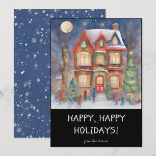 Cartes Pour Fêtes Annuelles Scène de magasinage hivernal coloré de joyeuses Fê