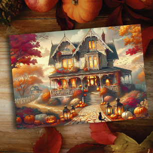 Cartes Pour Fêtes Annuelles Scène de maison de campagne d'automne Halloween