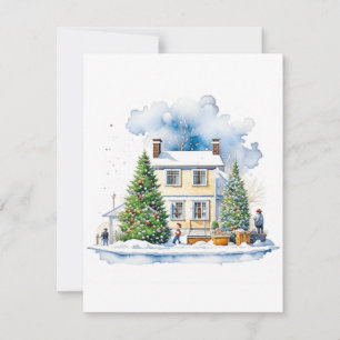 Cartes Pour Fêtes Annuelles Scène de maison d'hiver A - Aquarelles