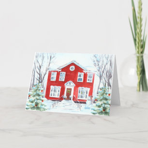 Cartes Pour Fêtes Annuelles Scène de maison traditionnelle de Noël d'hiver