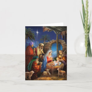 Cartes Pour Fêtes Annuelles Scène de nativité de vacances religieuses vintage