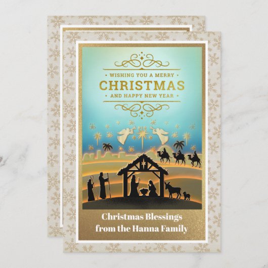 Cartes Pour Fêtes Annuelles Scène de Nativité "Joyeux Noël et Bonne Année" (Devant / Derrière)