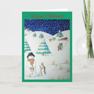 Cartes Pour Fêtes Annuelles scène de neige mignonne et souriante pour noël