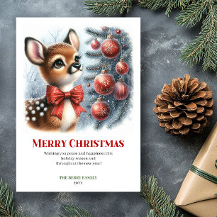 Cartes Pour Fêtes Annuelles Scène de Noël à l'aquarelle avec un bébé faon cosy