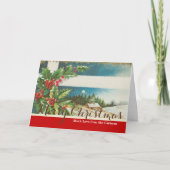 Cartes Pour Fêtes Annuelles Scène de Noël au houx neige hiver (Devant)