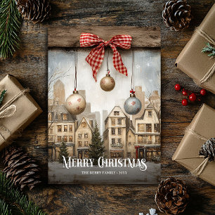 Cartes Pour Fêtes Annuelles Scène de Noël aux couleurs neutres et aquarelle fe