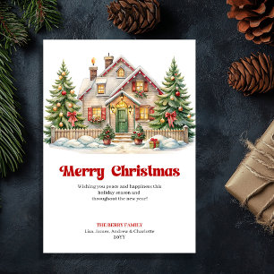 Cartes Pour Fêtes Annuelles Scène de Noël classique de maison de fête cosy