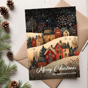 Cartes Pour Fêtes Annuelles Scène de Noël classique éditable de vœux