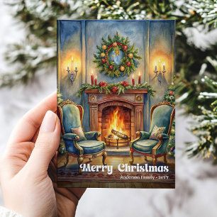Cartes Pour Fêtes Annuelles Scène de Noël de style vintage dans une palette ru