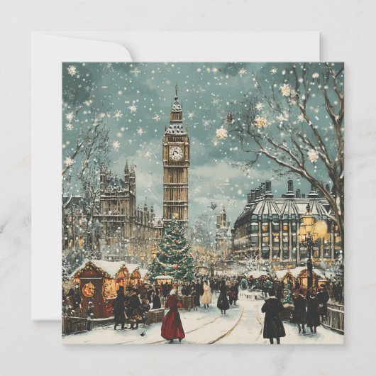 Cartes Pour Fêtes Annuelles Scène de Noël enneigée à Londres (Devant)