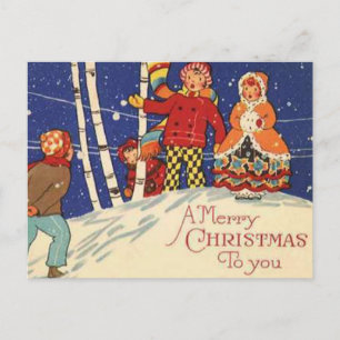 Cartes Pour Fêtes Annuelles Scène de Noël enneigée Enfants jouant dans la neig