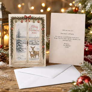 Cartes Pour Fêtes Annuelles Scène de Noël Fantaisiste à la Fenêtre Renne Noël