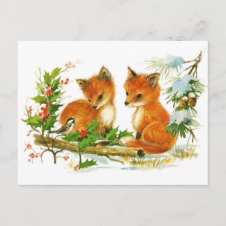 Cartes Pour Fêtes Annuelles Scène de Noël renard vintage mignonne