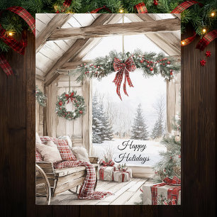 Cartes Pour Fêtes Annuelles Scène de Noël rustique à la campagne Joyeuses Fête