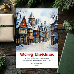 Cartes Pour Fêtes Annuelles Scène de Noël rustique classique aquarelle d'hiver
