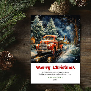 Cartes Pour Fêtes Annuelles Scène de Noël rustique classique avec camion rouge