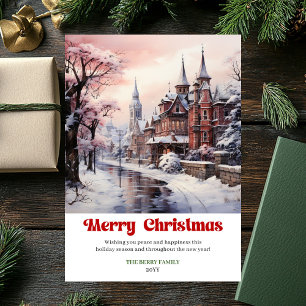 Cartes Pour Fêtes Annuelles Scène de Noël rustique douce avec lettrage ludique