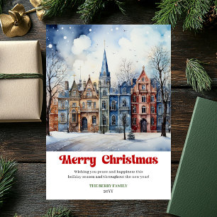 Cartes Pour Fêtes Annuelles Scène de Noël rustique élégante rouge vert festif