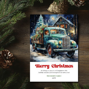 Cartes Pour Fêtes Annuelles Scène de Noël rustique moderne aquarelle camion ro