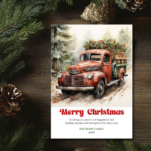 Cartes Pour Fêtes Annuelles Scène de Noël rustique sucrée camion rouge hiver